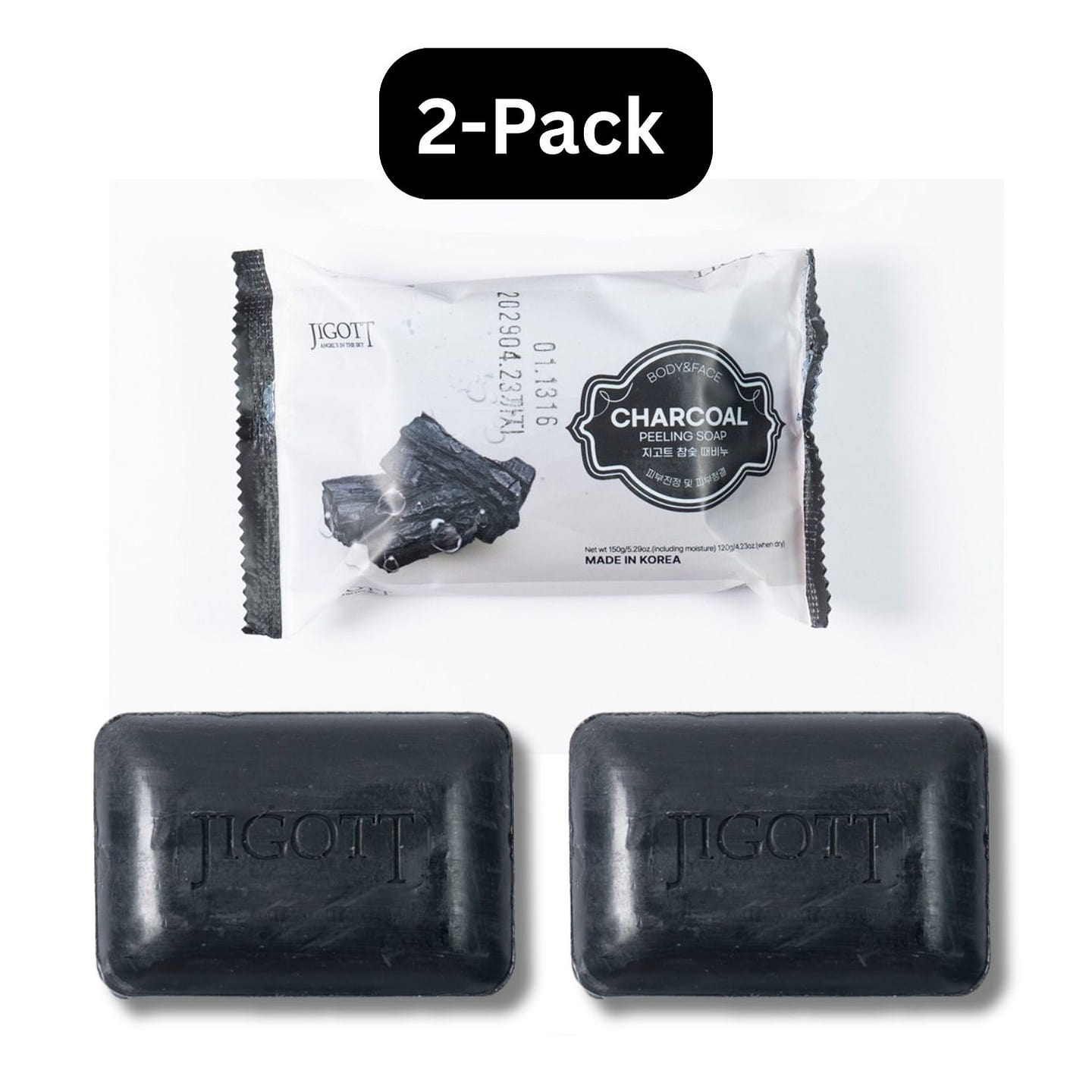 Jigott 竹炭去角质皂 100g 2 包 2 包