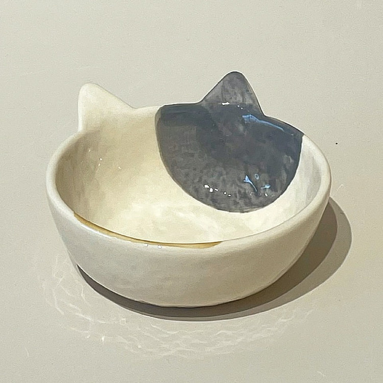 4.8英寸石纹猫头碗-三花猫