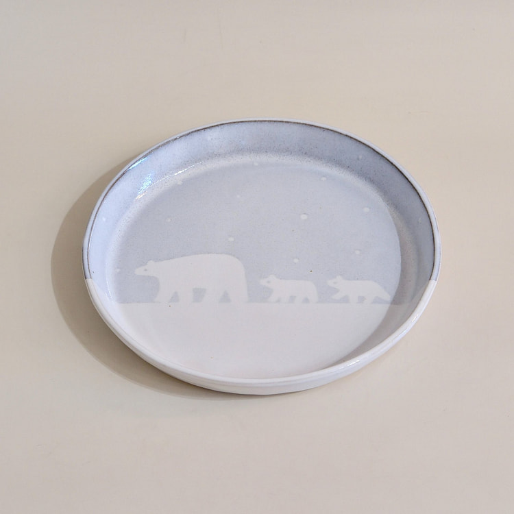 日本作家器 糸賀陶房 18.2cm圆盘 - 北极熊 1 个