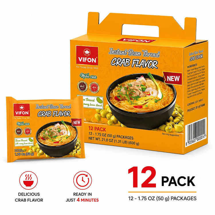 [12-PACK] VIFON Crab Flavor Glass Noodle Soup 1.75 oz*12 pack