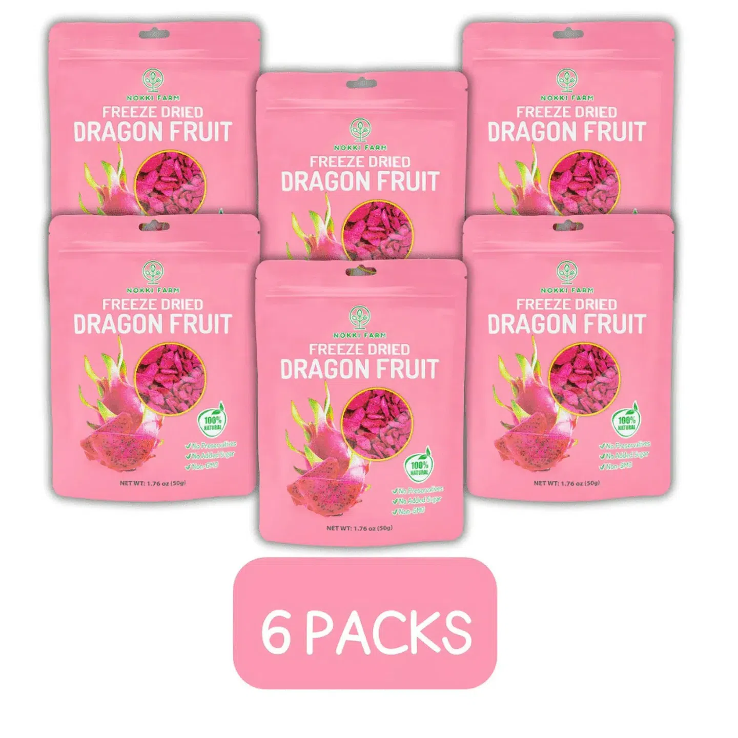 (Pack of 6) NOKKI FARM Freeze Dried Dragon Fruit 300 g