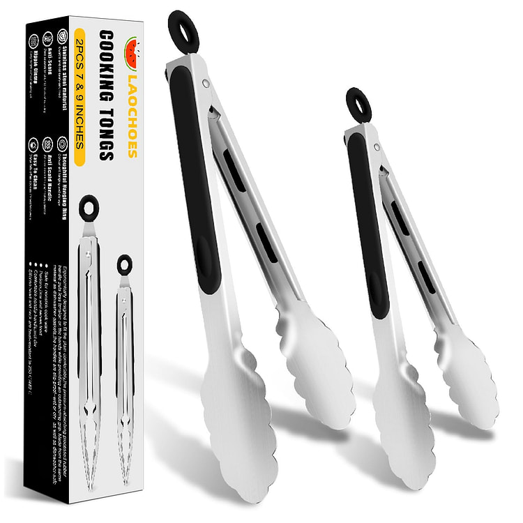 厨房钳2件套 不锈钢钳 防滑手柄钳 适合食物、烧烤 1 包