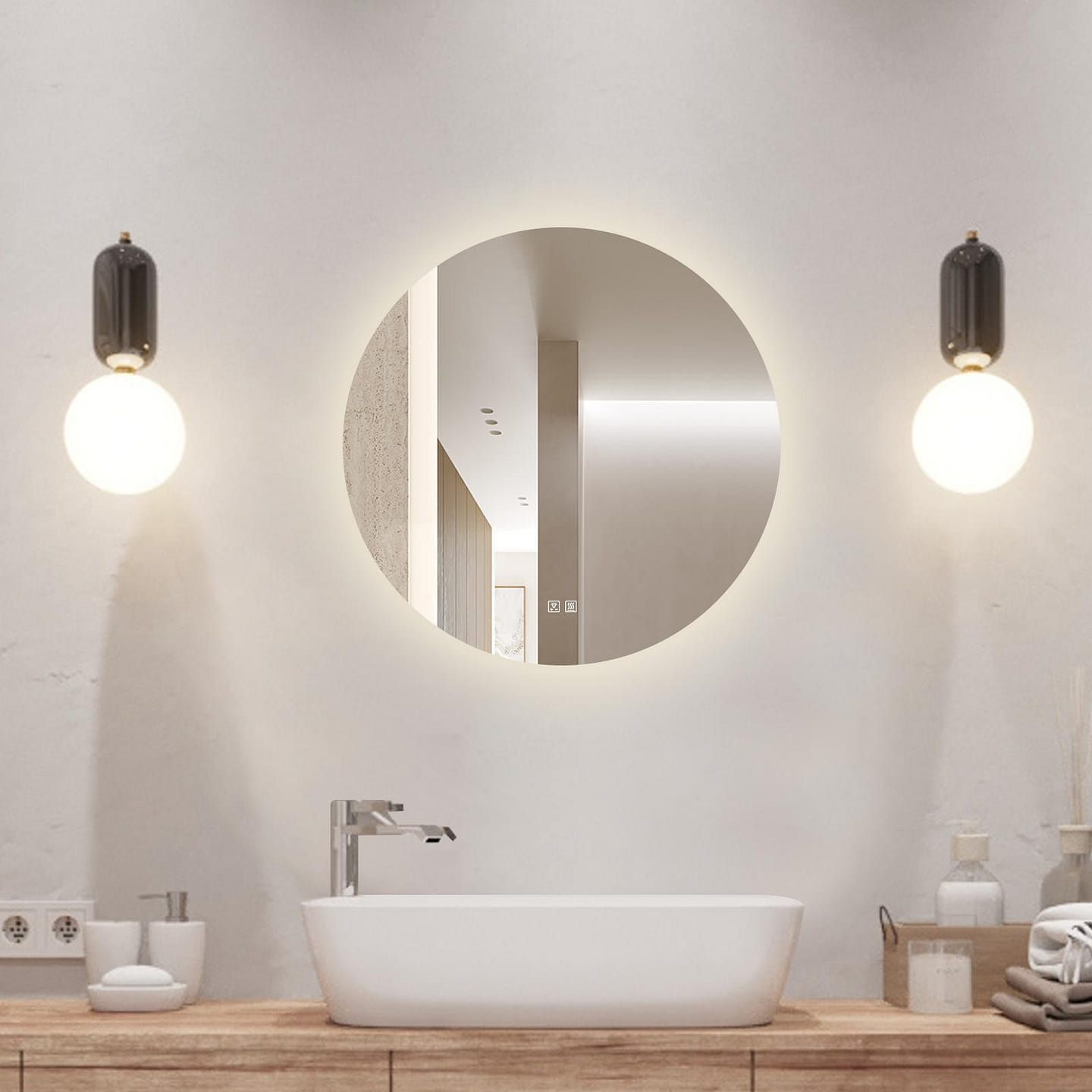 28 in. W x 28 in. H Round Frameless LED Light Bathroom Vanity Mirror 1 count