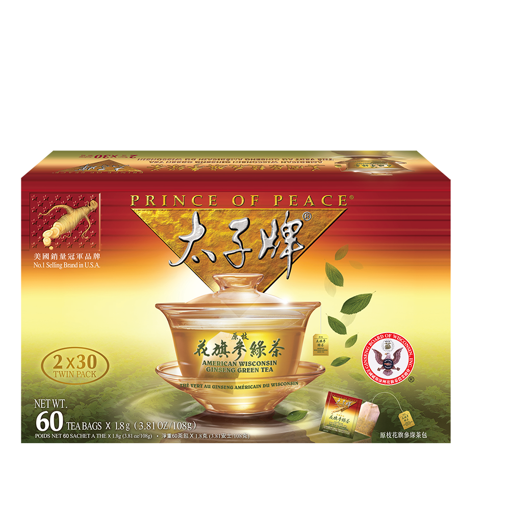 太子牌原枝花旗參綠茶, 60茶包 1 盒