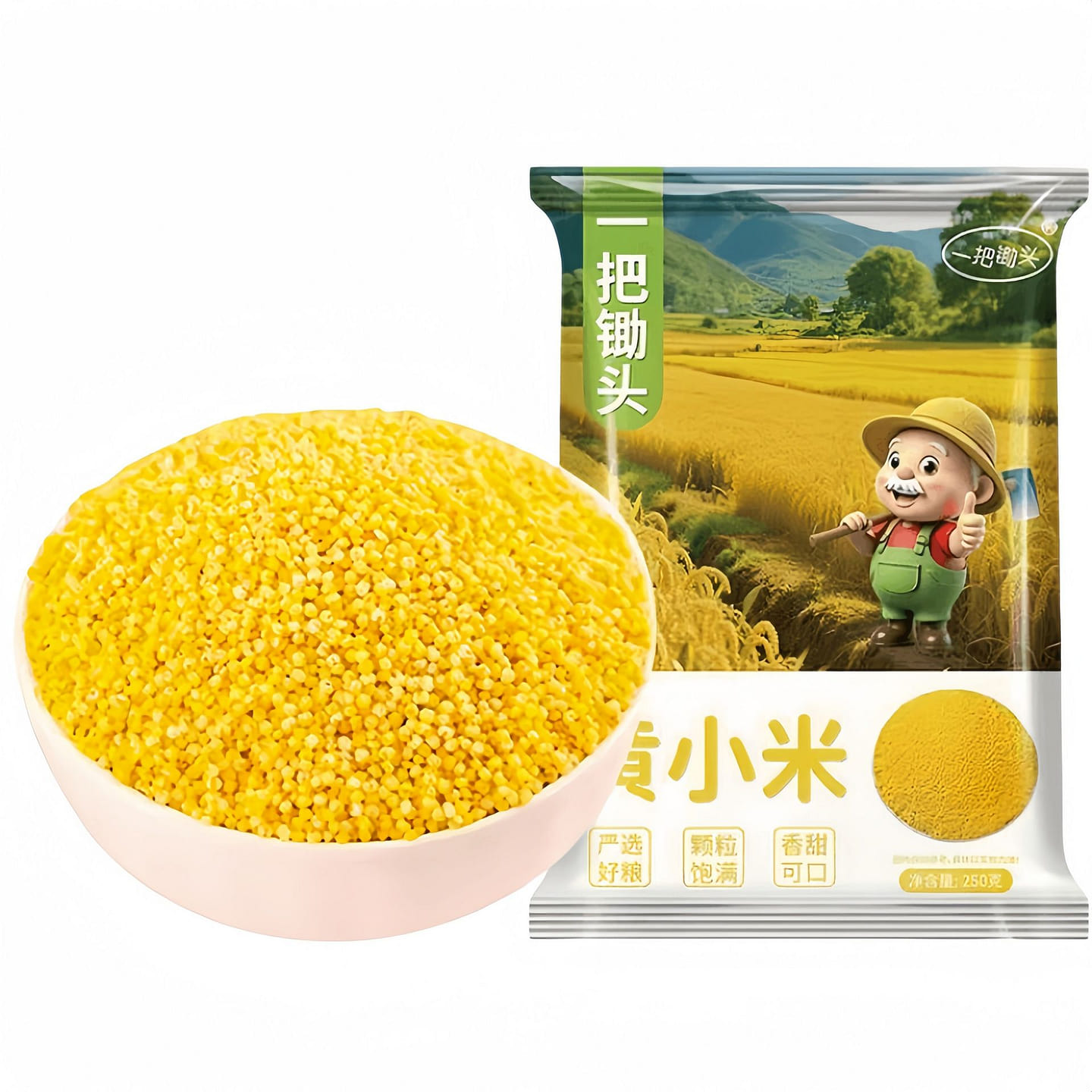 A hoe and a bag of new Northeast yellow millet 250 g