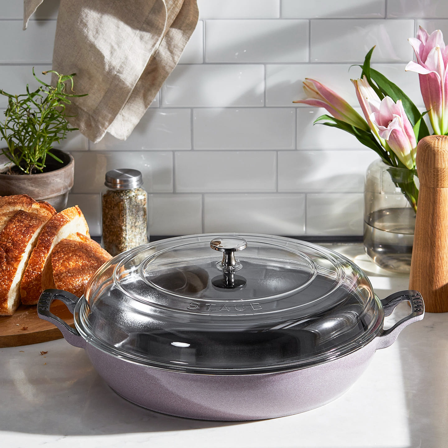 STAUB Cast Iron 3.5-qt Braiser with Glass Lid 3.5-qt / Lilac 1 each