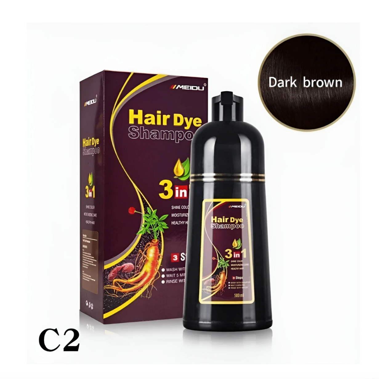 Meidu 3-in-1 Hair Dye Shampoo Dark Brown 500ml 500 ml