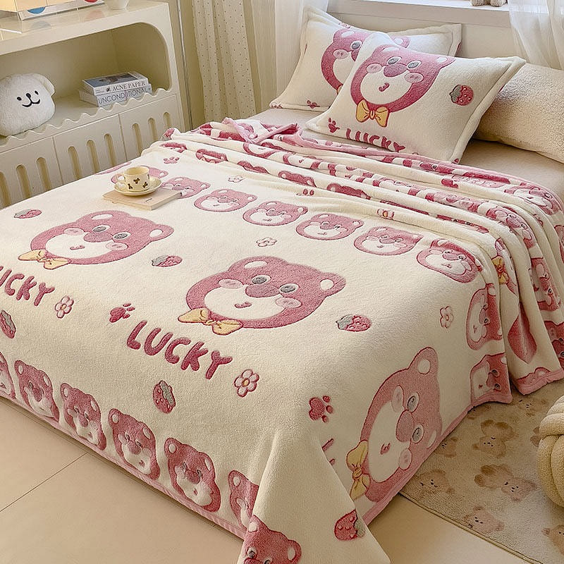 Lucky bear[180x200cm for single person] Coral fleece blanket flannel blanket 1.87 lb