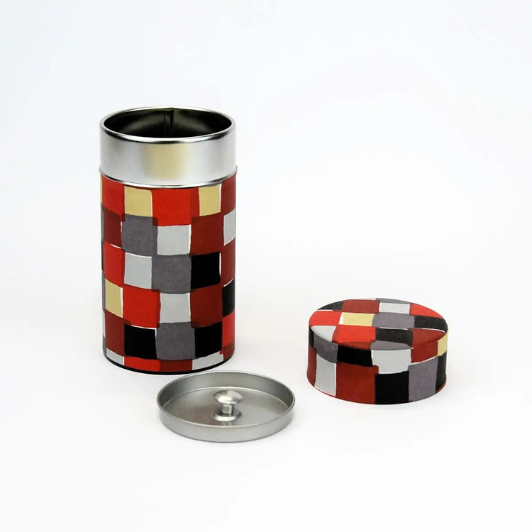 Fuwa Market [Tea Tin] Ichimatsu Pattern (Red) 1 each