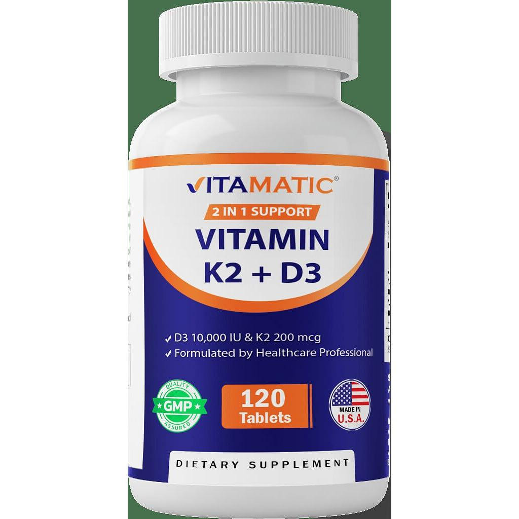 Vitamin D3 K2 Supplements, 10,000IU, 120 Tablets 1 each