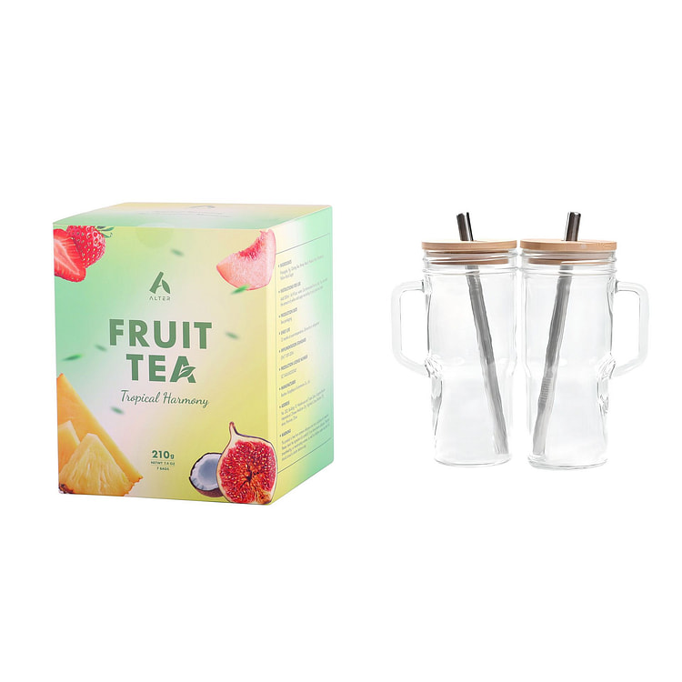 Pineapple & Strawberry Fruit Tea+Glasses Tumbler*2