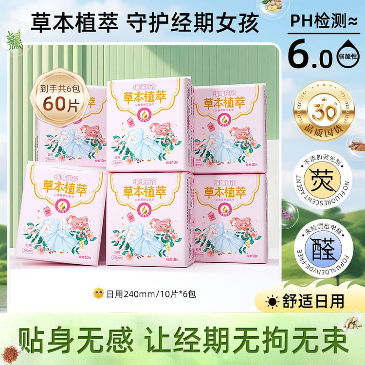 Yueyueshu Herbal Sanitary Pads 10pcts*6 pack 1 each