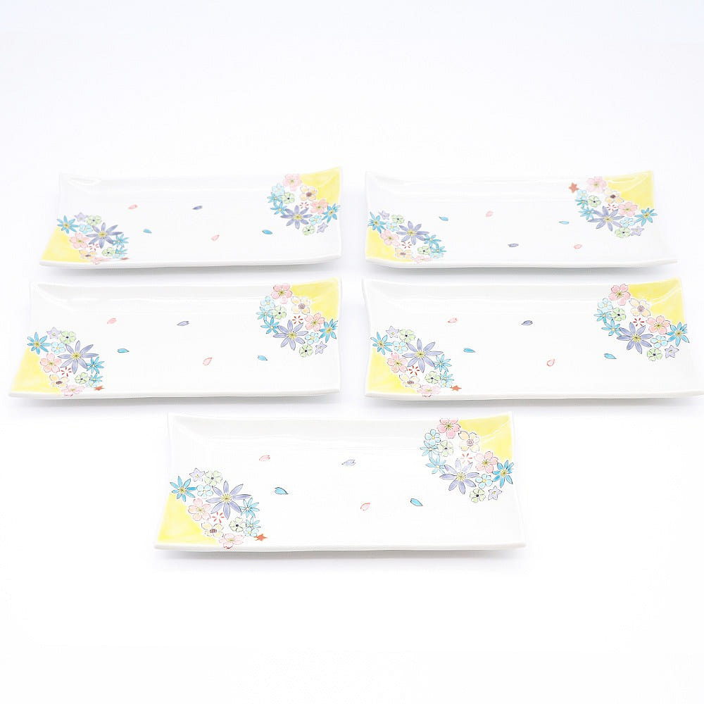 Kutani Ware Handmade Serving Plate 5set (Flower, 4.33 x 9.96) Made in Japan 1 each