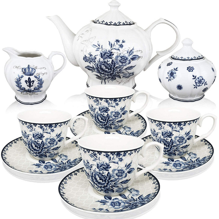 蓝梦茶具，优质中国陶瓷茶具11件套 茶壶茶杯套装