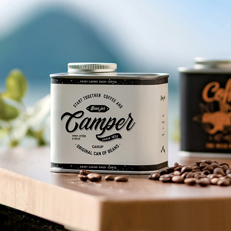 咖啡豆密封罐户外储存保保鲜呼吸铁罐 米白英文 F 1 份
