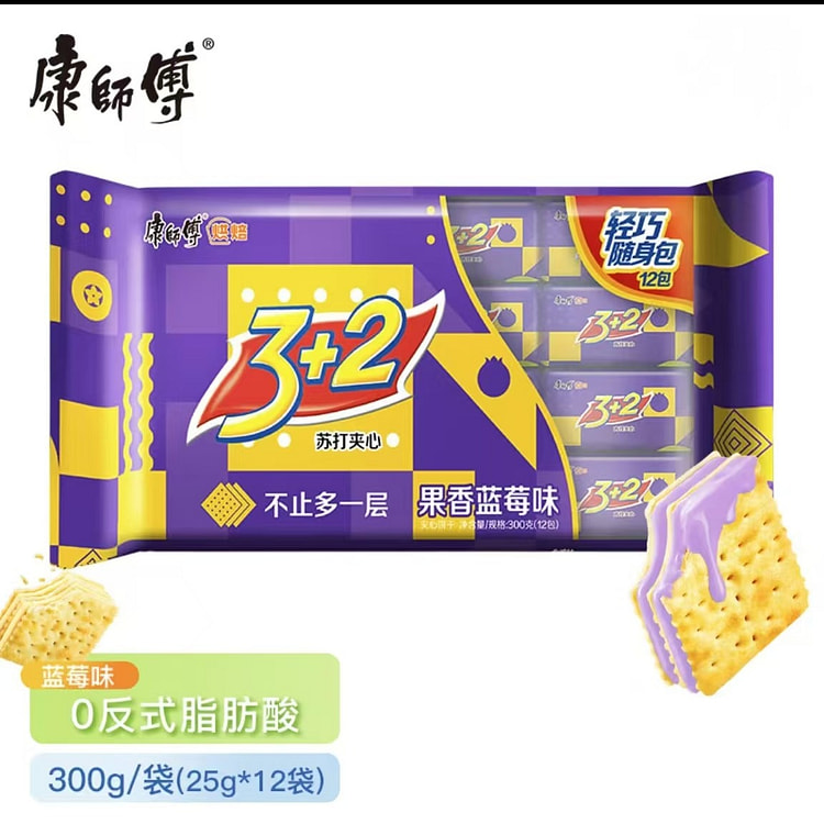 康师傅 3+2苏打夹心饼干 蓝莓味