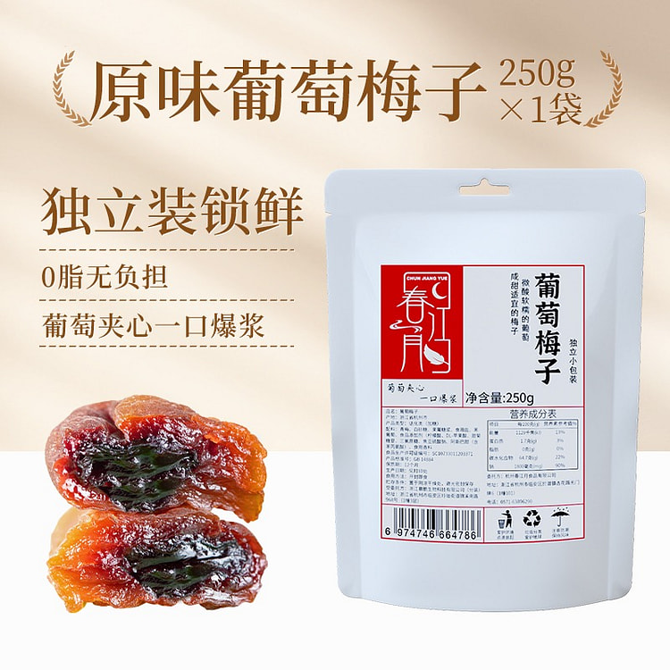 原味葡萄梅子青梅干果爆浆梅夹葡萄干蜜饯零食250g