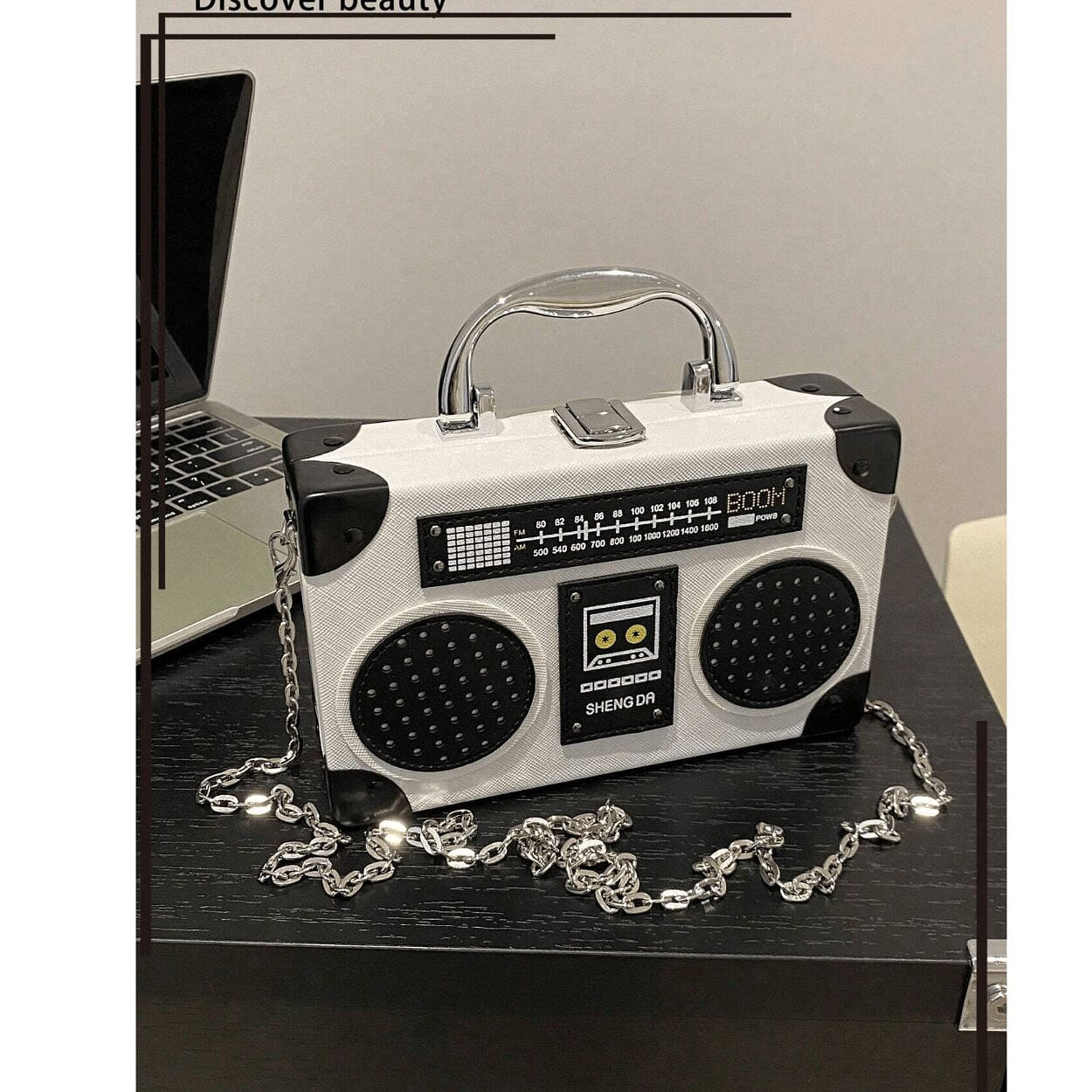 1pc New Radio Shape Handbag, White Music Element B 1 case