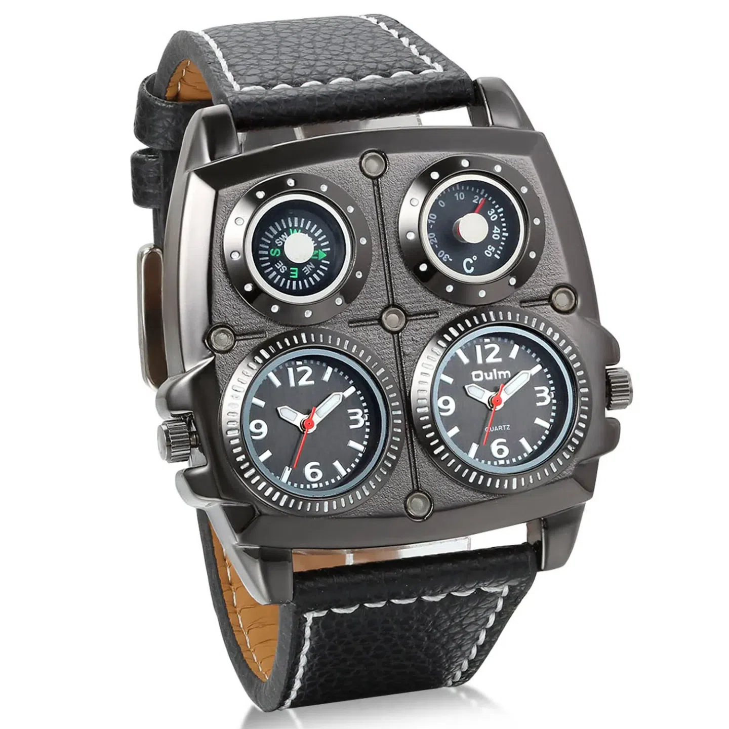 Men’s Watch Dual Time Zone Large Dial Leather Stra 1 box