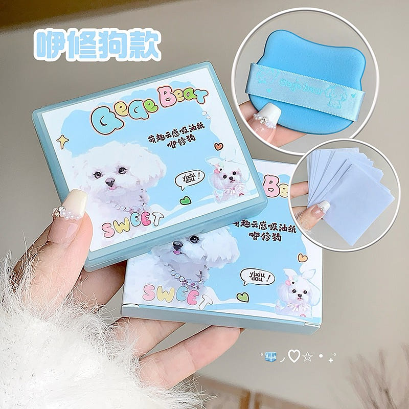 Cute Blotting Papers with Powder Puff and Mirror02 1 box
