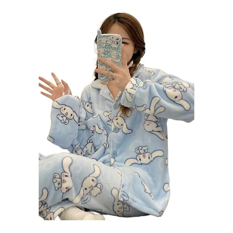 【中国直邮】秋冬珊瑚绒家居服-云朵玉桂狗 XL码