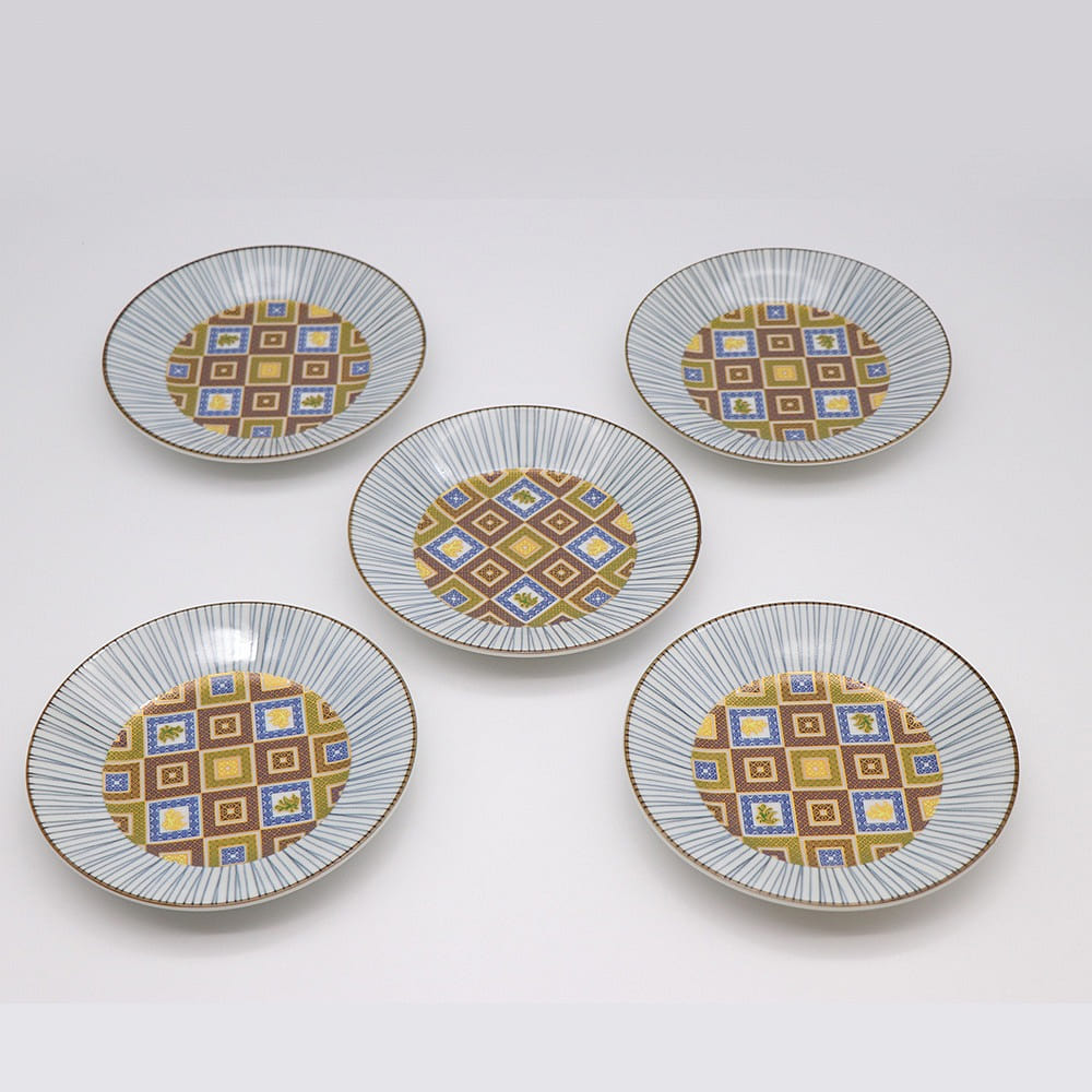 Kutani Ware Handmade Serving Plate 5set (Tile, 6.33 x 6.33), Made in Japan 1 each
