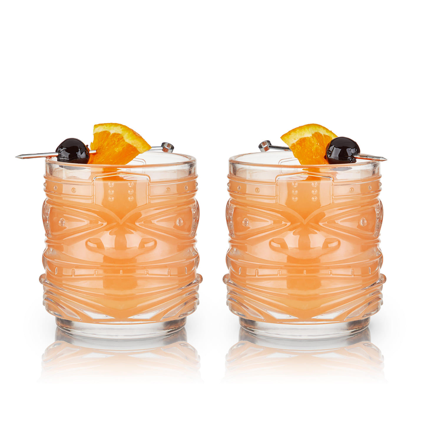 Viski Pacific Tiki Glasses Stackable Lowball DOF Tumblers, Tropical Cocktail and Bar Gifts for Rum and Whiskey, 12 Oz, Set of 2 12 oz