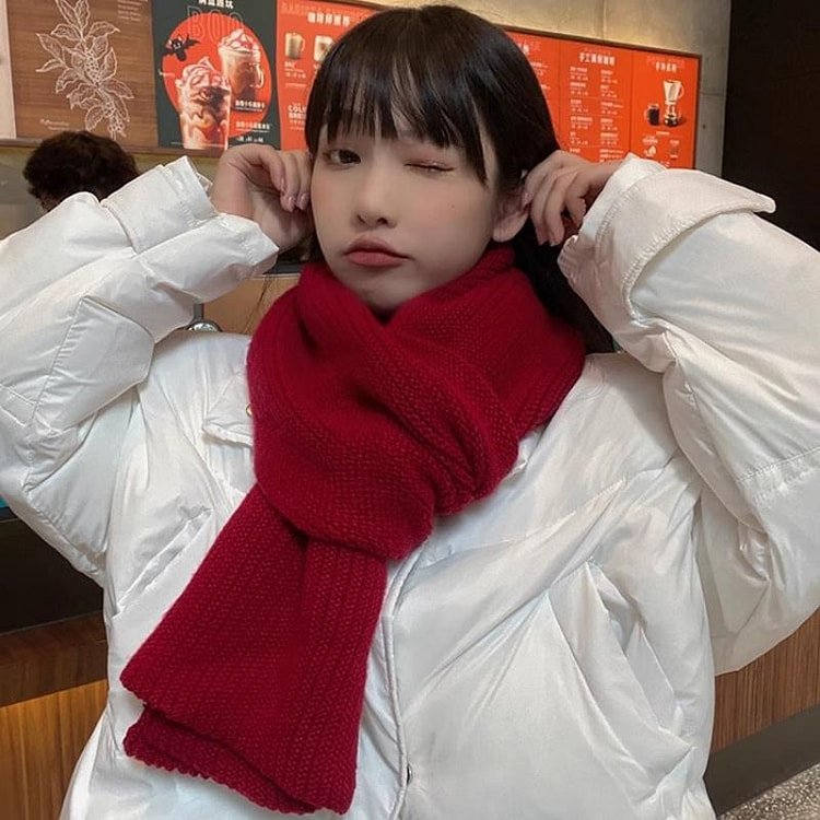红色围巾男女冬季韩版百搭纯色情侣围脖气质复古显白 1 份