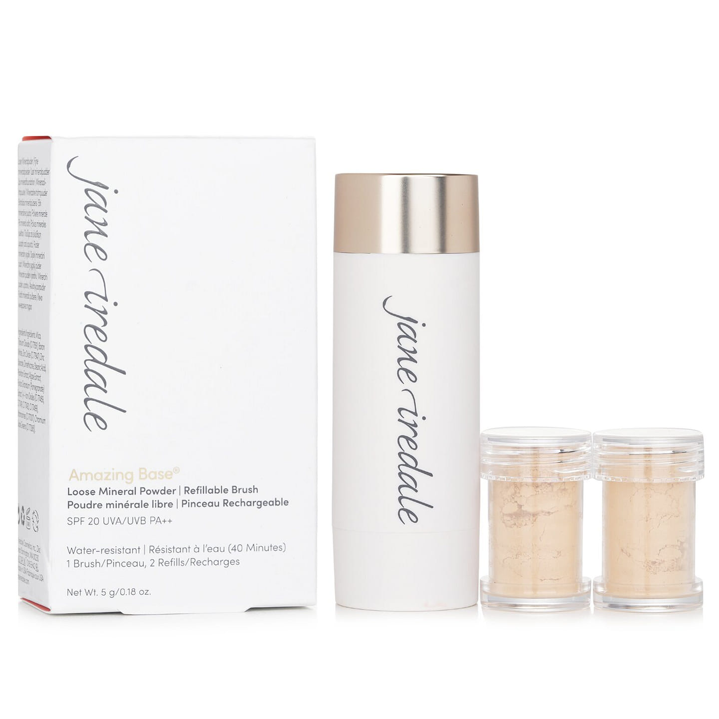 Jane Iredale Amazing Base Loose Mineral Powder SPF 20 Refillable Brush (1x Brush, 2x Refills) – Warm Silk 2×2.5g/0.09oz 2 g