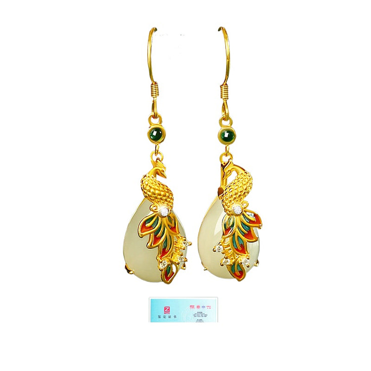 宫里上新 和田玉耳饰玉石耳环耳坠金色40*10mm 1 盒