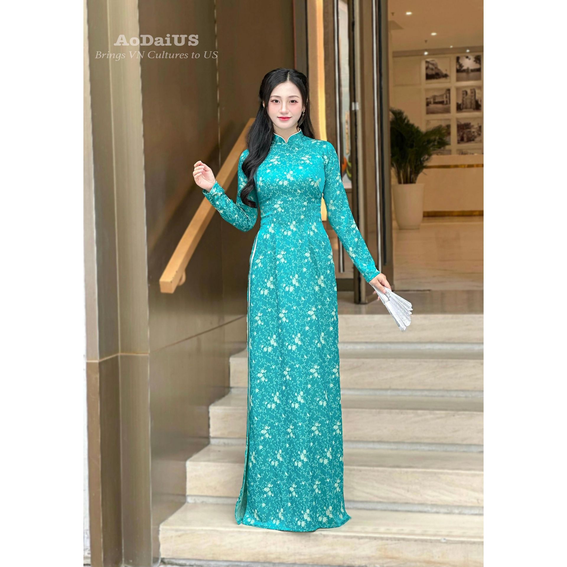 Green Floral Ao Dai Gam For Women NO PANTS H30 L 1 個