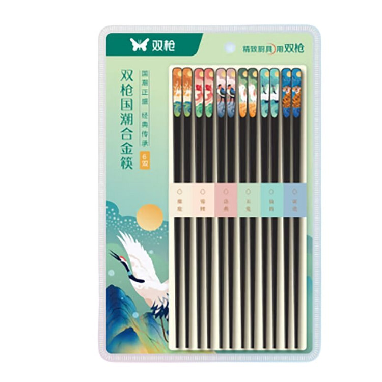 双枪国潮合金筷子家用家庭新款彩色筷一人一筷防霉分色
