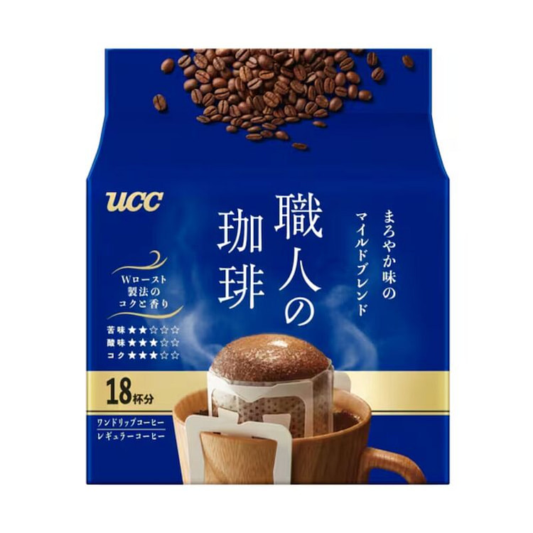 UCC职人挂耳咖啡 蓝色圆润柔和办公提神搭档18袋