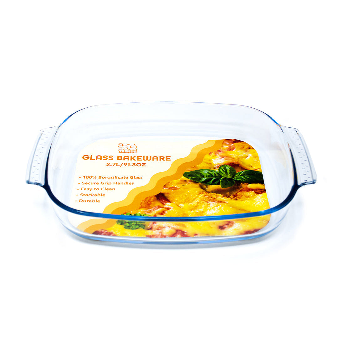 HQ 2.7L High Borosilicate Glass Bakeware Versatile Rectangular Dish for Baking & Roasting Oven-Safe & Heat-Resistant Baking Dishes for Casserole 91.3oz Capacity 1 each