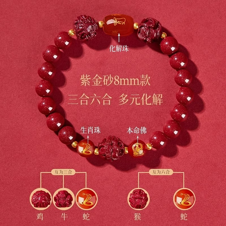 朱砂手串 三合六合本命年手链 生肖转运珠1份