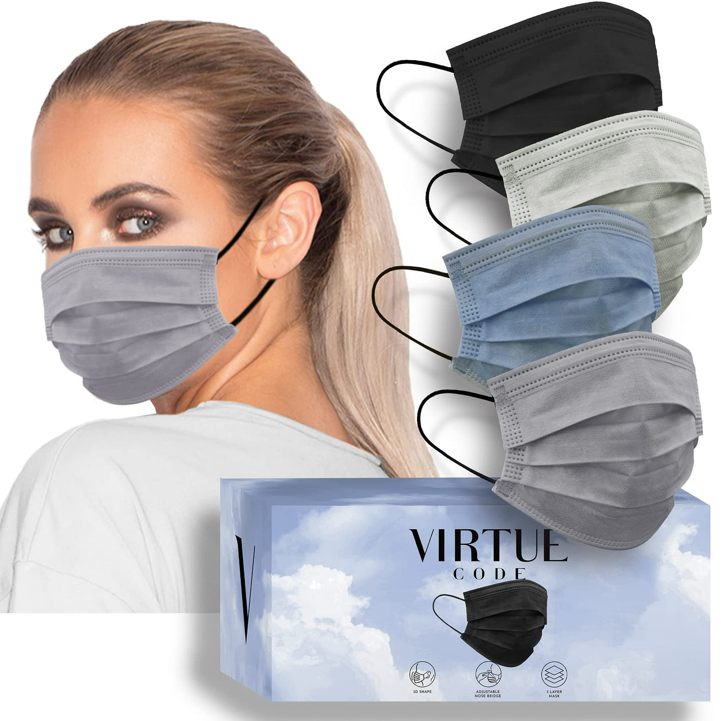 Colorful Disposable Face Mask 50 Pack, Face Masks 1 each