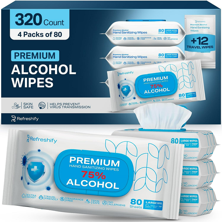 Large Alcohol Wipes 75% Unscented Hand Sanitizing 1 each