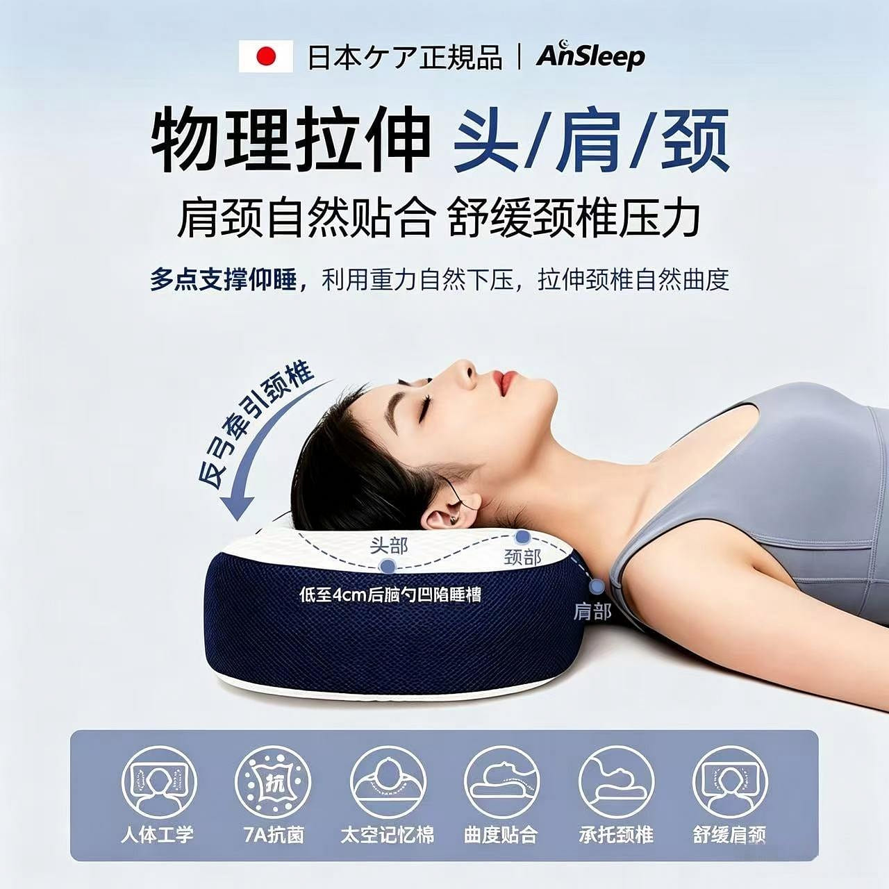 Neck protection high pillow dark blue 1 count