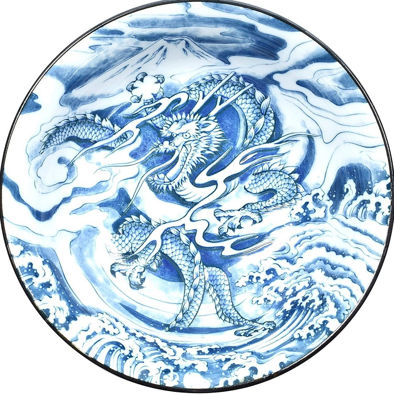 Mino Ware Japanese Wide Mouth Ceramic Bowl, Udon Ramen Noodle Soup Bowl, Dragon 28 oz