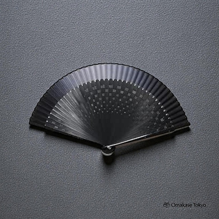 Asahio Silk Hand Fan-Checkered Pattern (Black) 100 g