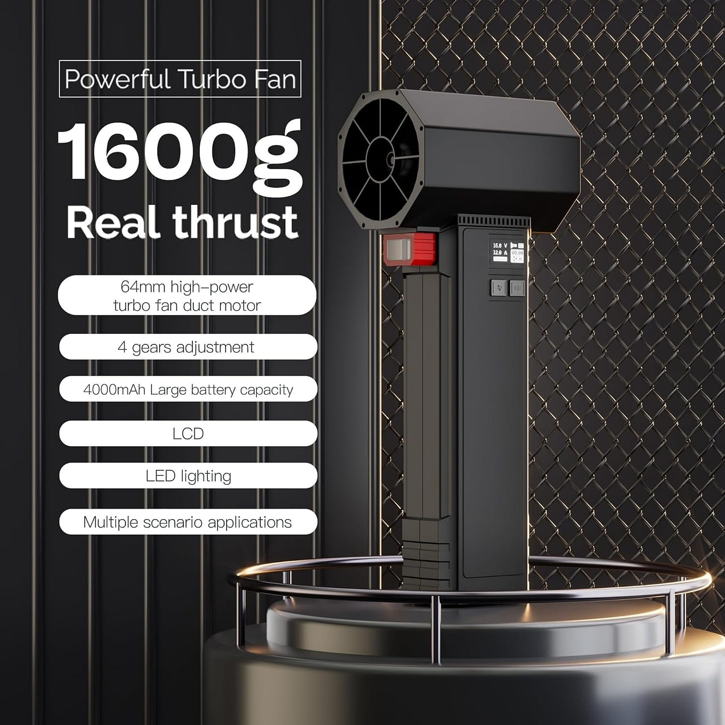 Oversize Car Dryer Air Blower Turbo Fan, Instantaneous Thrust 1.60KG/S, 4 Speeds 820 g