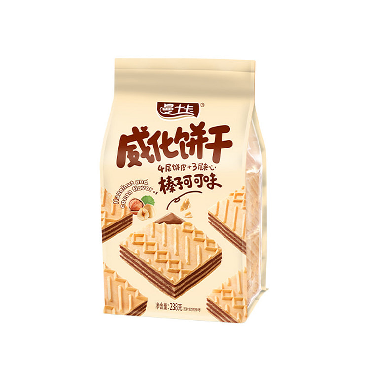 曼士卡老牌国货威化饼干榛子可可味独立包装办公室零食威化香酥可口238g*1袋