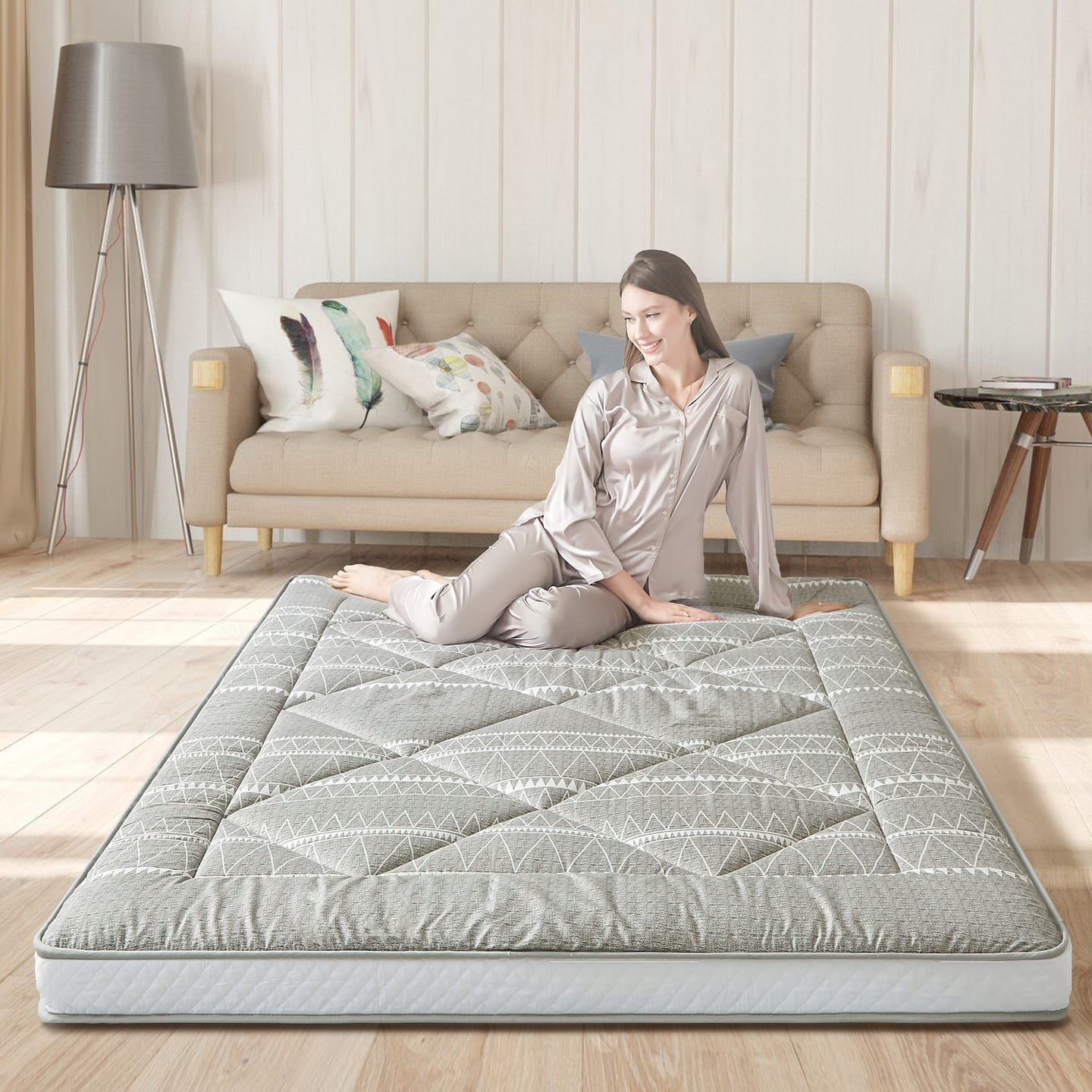 Heimorn Japanese Floor Futon Mattress with Dust-Proof Cover, Bohemia Grey 1 case