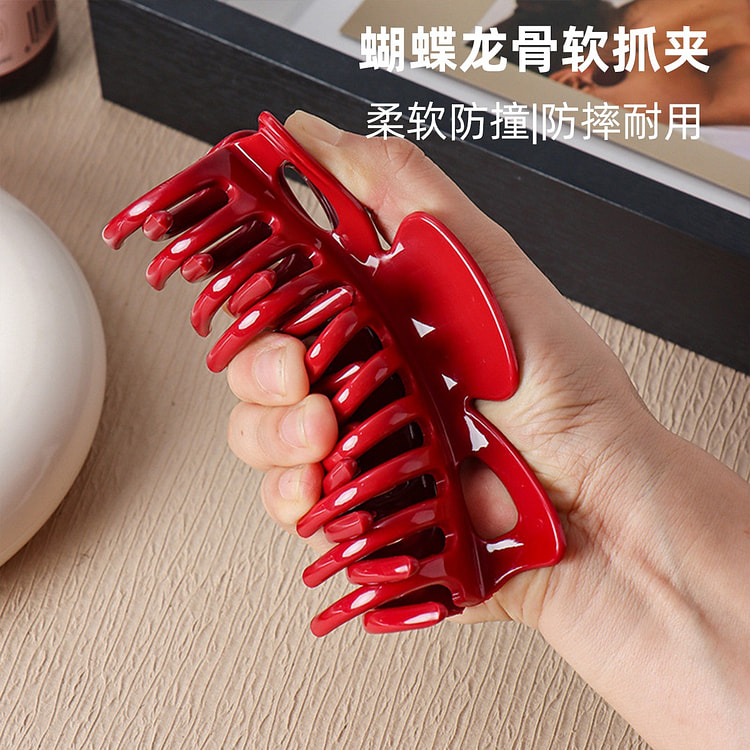 软硅胶发夹鲨鱼夹发卡柔软防撞后脑蝴抓夹红色12cm