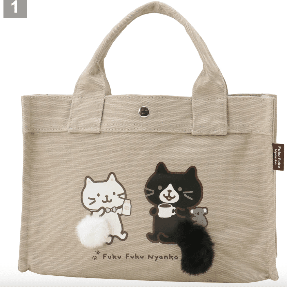 Fuku Fuku Nyanko White & Black Cat Mini Tote Bag 1 each