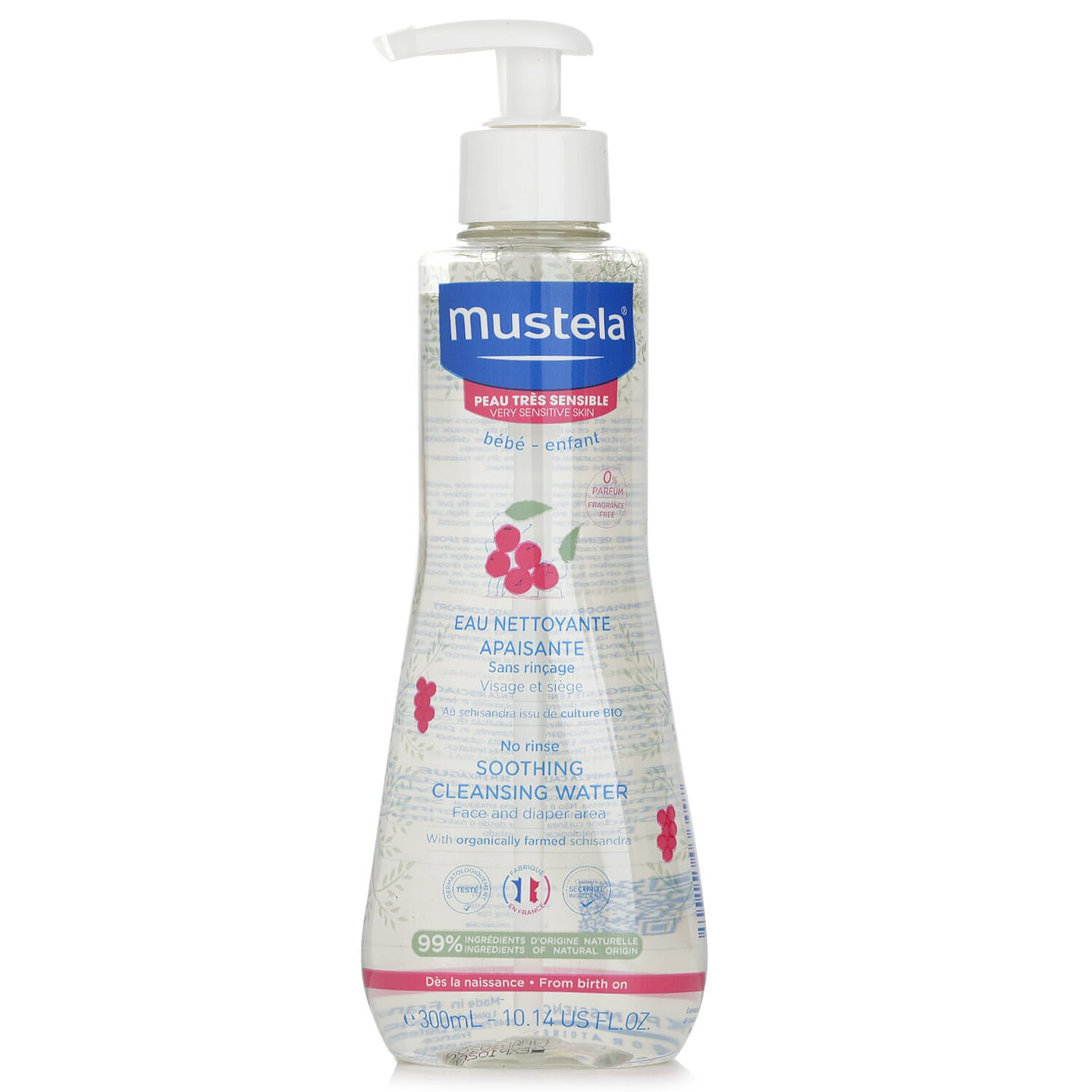 Mustela No Rinse Soothing Cleansing Water (Face & Diaper Area) – For Very Sensitive Skin 300 ml