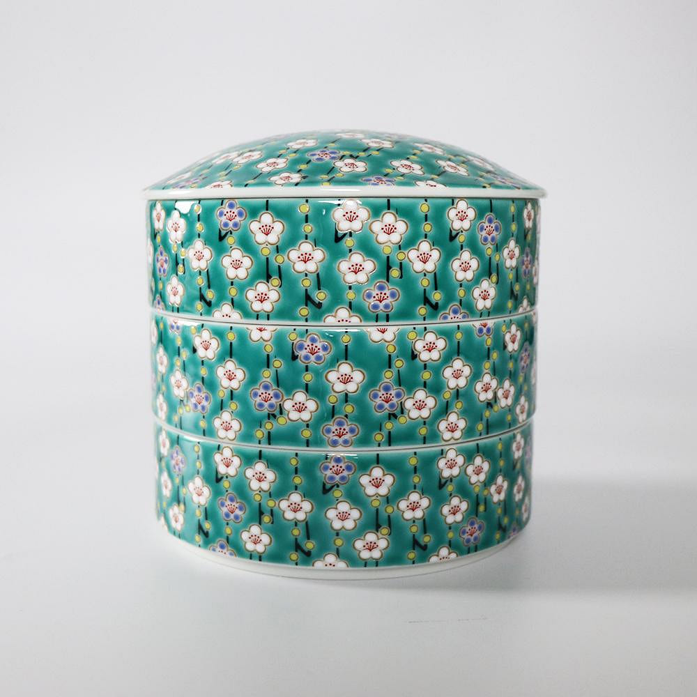 Kutani Ware Three-tier Food Box White flower 6.1 × 6.1 × 6.1 in 1 count