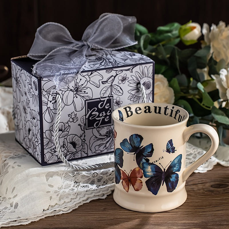 Designer cooperation mug Midnight blue tulip mug Ceramic water cup Retro luxury 1 each