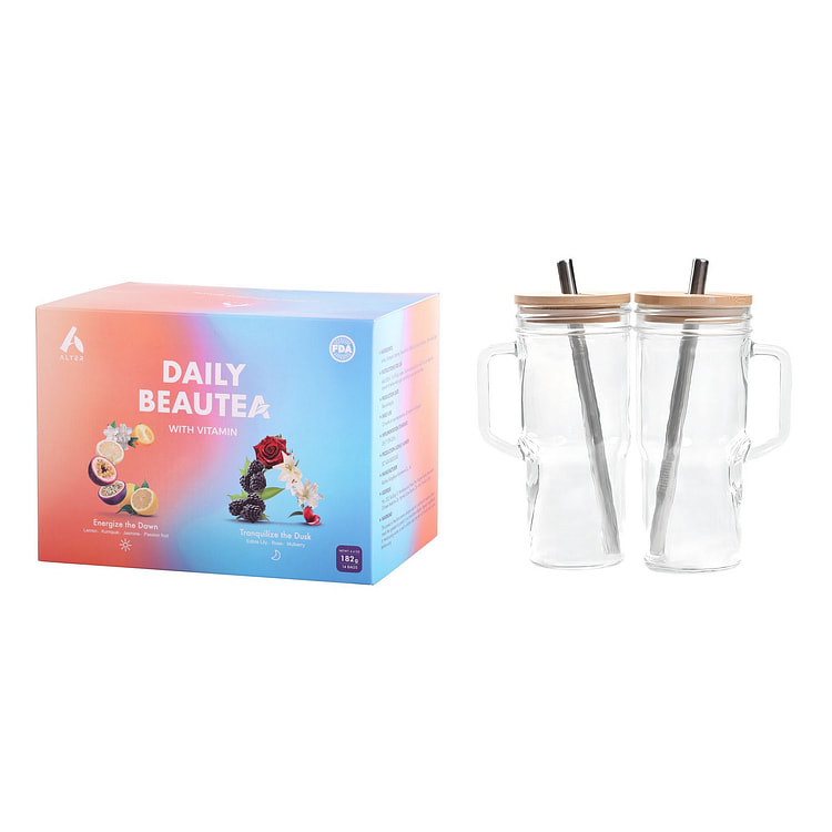 Daily Morning & Night Tea+Glasses Tumbler*2