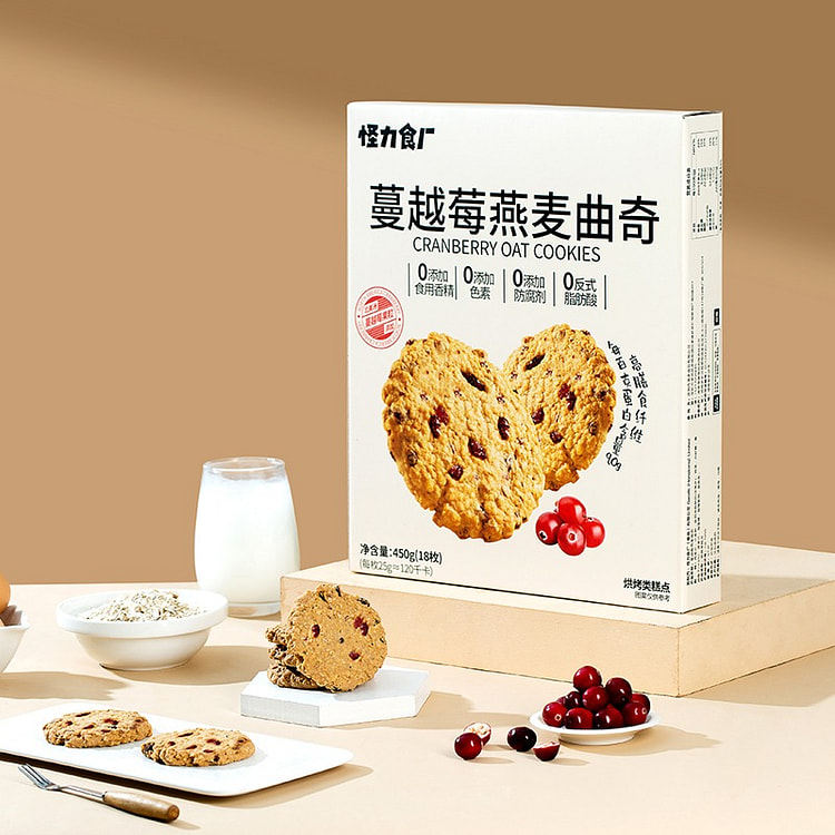 怪力食厂蔓越莓燕麦曲奇饼干0反式脂肪酸下午茶点心零食450g18枚